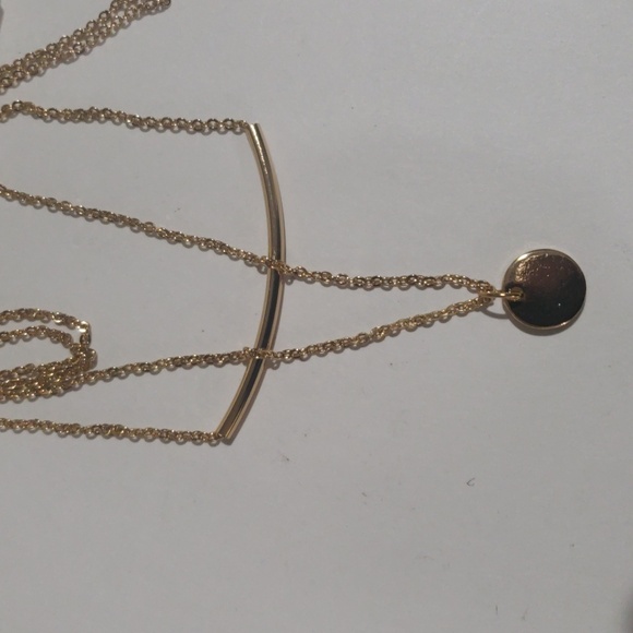 Gold-tone Layered Necklace - Sleek Bar & Round Disc Charm - Women's Jewelry - Picture 5 of 6